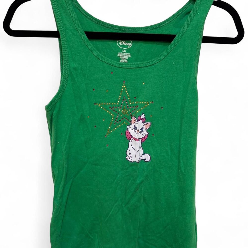 Disney Women's Bright Green Aristocats Marie Star Detail 100% Cotton Tank Top